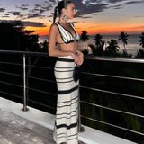 2025 Striped Bikini Knitted Vest Sling Suit Beach Bohemian Style Long Dress