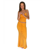 Fashion 2025 Spring And Summer New Women's Tight-Luck Neck Small Vest Sexy Hot Girl Fishtail Skirt Suit