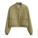2025 New Women's Fashion French Big Pocket Short Autumn Bomber Jacket Jacket