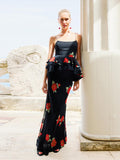 2025 Summer Black Rose Dress Women's New Korean Sling Dress Skirt Half Dress