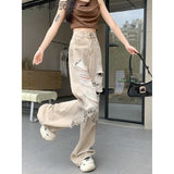 Small High Street Ripped Jeans Women's Summer New Thin High-Waisted Straight-Legged Loose Drag Trousers