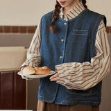 Vintage Denim Vest Vest Vest Women's Spring And Autumn Fashion Fashion New External Folding Shirt Shoulder Clip