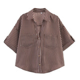 2025 Spring And Summer New Women's Fashion Casual Collar Striped Wide-Sleeved Shirt