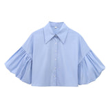 Multi-Color Short Top 2025 Spring Five-Sleeve Retro Temperament Bubble Sleeve Loose Shirt
