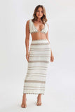 Striped Two Sets Of Women's Knitted Slings Wrapped Breasts Skirt Dress Fashion Suit