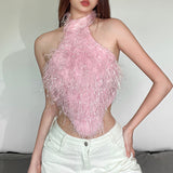 2025 Spring New Women's Pure Hot Girl Sexy Hanging Back Light Filament Espoo Short Outer Vest