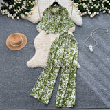 Salt-Lineed Light Style Suit Women's Fashion With Loose Short Print Shirt + High Waist Display Thin Leg Slacks