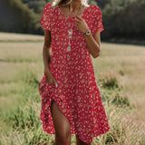 Summer Hot Selling Literary And Art National Wind Round Collar Long Dress
