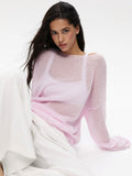 Slave Knitted Jersey 2025 Spring And Summer New Female Perspective Thin Round Collar Horn Sleeve Knit T-Shirt