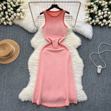 Design-Scuffed Striped Knitted Dress Woman 2025 New Summer Korean Version Of The Long Sleeveless Vest Skirt
