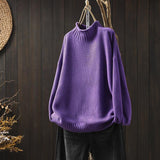 Red Literary And Art Retro Semi-High-Collar Sweater Women Loose Large Plate Type 2025 Autumn And Winter Casual Knitted Bottom Shirt