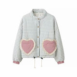 2025 Women's Autumn And Winter New Street Fashion Love Lace Splicing Lattice Cotton Coat