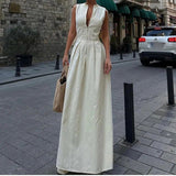 Women's 2025 New Sleeveless V-Neck Dress Casual Waist Zipper Collar Temperament Dress