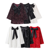 Women's Dress 2025 New Spring Bow Skirt Multi-Colored Bright Sleeve Mini Dress