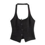 Bow Hanging Neck Sling Vest Low-Rise Fine Striped Skirt Sling Skirt Slings