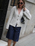 Spring/Summer 2025 Leisurely Pure Color V-Neck Knitted Coat