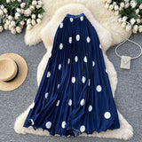 Classic Fashion Folding Wave Half-Dress French Sweet High-Waisted A-Shaped Skirt Mid-Long Folds Skirt