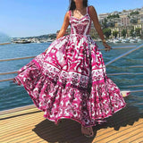 Spring 2025 New Women's Bohemian Elegant Long-Singed Print Sling Dress