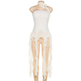 2025 Summer Fashion Women's New One-Word Shoulder Repair Twilight Smear Chest Pure Color Bhise Small Vest