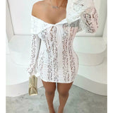 Women's Dress 2025 New Fashion Elegant Sexy One-Word Shoulder Lace Dress