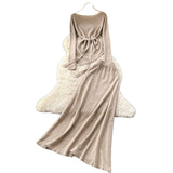 French Temperament Wears A Female Autumn And Winter Design Sense Of Irregular Strap To The Waist Long-Sleeved Knitted Shirt + High Waist Half-Dress