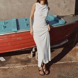 Women's Clothing 2025 Spring New Sleeveless Folding Decorative Fan Flute Dress Dress Dress