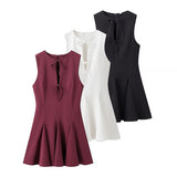 Sexy Hollow Bow Tie With Short Dress Summer Sleeveless Wave Swing Miniskirt