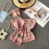 Summer Design With Chic Kinescastic Striped One-Shoulder Sling Vest For Women Wearing A Short Coat Of Body