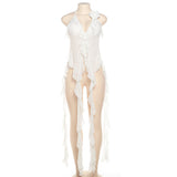 2025 Spring Fashion Trend Women's New Hanging Neck Bare Back Strap Yarn Mesh Repair Small Vest