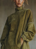 2025 Women's Ins Long-Sleeved Solid Color To Make Old Tidsus Splicing Edss And Dress Dresses