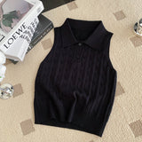 Korean Chic Summer French Niche Polo Collar Sleeveless Knitted Top Girl Slime With Solid Color Vest