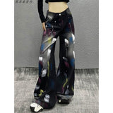 Colored Cowboy Broad-Legged Trousers In Autumn Personality Painted New High-Waisted Loose Thin Temperament Casual Pants