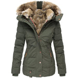 Winter Warm Wool Collar Cotton Clothes Women Zipper Long Sleeve Hooded Cotton Coat W128