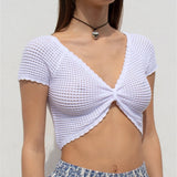 2025 Summer New Women's Sexy Hot Chick Knitted Short Sleeve Wrapped Breast Small Waist Coat Outside The Girl