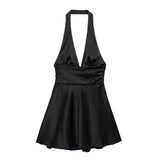 Women's Clothing 2025 Spring New Silk-Sense Texture Hanging Neck-Deck Bow Tie With Mini-Coat