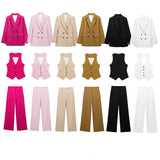 2025 Autumn And Winter Straight Trousers Double Buckle Suit Vest Three Sets Of New Women's Fashion Commuting Suit