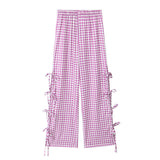 Telter Bow Tie Side Hollow High-Waisted Casual Trousers 2025 Spring And Summer Women's Broad Leg Trousers