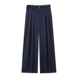 Women's Clothing 2025 New Fashion Comfortable With Belt High-Rise Double-Folded Trousers