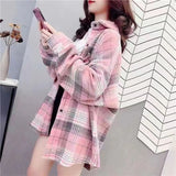 Grinding Thick Hair This Plaid Shirt Women Loose Long Autumn And Winter New Hong Kong Taste Shirt Coat Tide