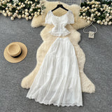 French Temperament Wears A Female Waist-Waisted Collar Bubble Sleeve Shirt High-Waisted Embroidered Half-Dressed Skirt Holiday Style Set
