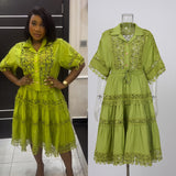 French Court Style Lace Lace Hollow Hook Short Blouse High-Waisted Lace Spliced Skirt Suit