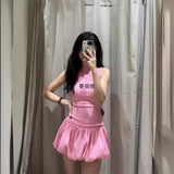 Slim-Backless Sleeveless Dress Floral Bud Dress With Thin Short Skirt Summer New