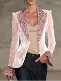 2025 Women's Coat Suit Long Sleeve Collar Digital Print Top Small Suit