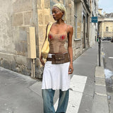 2025 Spring Summer New Women's Fashion Slings Bare Back Print Short Repair Hottie Small Vest