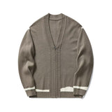 Autumn And Winter Wearing Black Ash Splicing Colliding College Style Cardigan Sweater Over The Couple Niche Oversize Knitwear Shirt