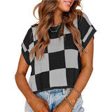2025 Summer Hat Sleeves Open Umbilical Short Sleeves Round Collar Knitting Board Lattice Sweater Short