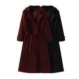 2025 Autumn New Women's Retro Leisure Double Buckle With Belt Long Hair Coat