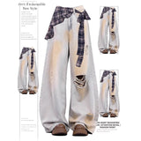 Wash Blue High-Waisted Broad-Legged Jeans Women Spring And Autumn New Loose Meat Masking Display Lean Vertical Tube Drag Long Pants