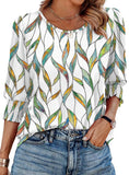 25 Color Women's Clothing 2025 Autumn Loose Leisure Printing Seven-Sleeve Round-Neck T-Shirt Top