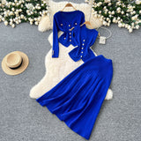 Small Fragrant Style Wears Women's Three-Piece Set Of Sleeveless Vest Metal Buckle Long-Sleeved Knitted Skirt